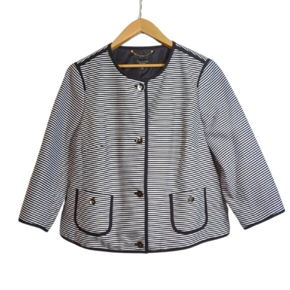 NWOT Talbots Black and White Strope Front Lined Jacket l Size 18WP / 18P - Picture 1 of 8